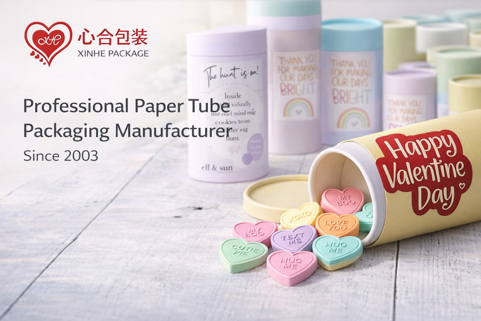 Seasonal chocolate and confectionery gift paper tube packaging for Valentine's Day candy launches