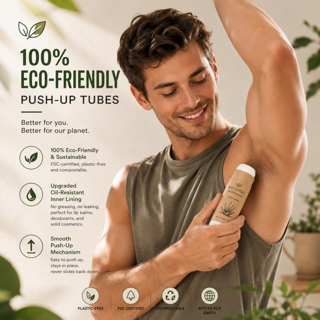 Oil-resistant push-up paper tube for deodorant lip balm and personal care packaging