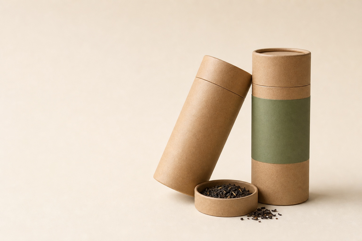 Kraft paper tube canisters for tea coffee and dry food packaging with natural product styling