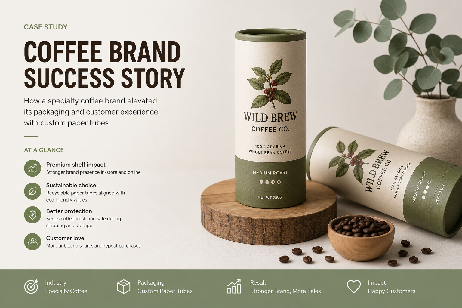 Premium custom paper tube packaging case study for a specialty coffee brand