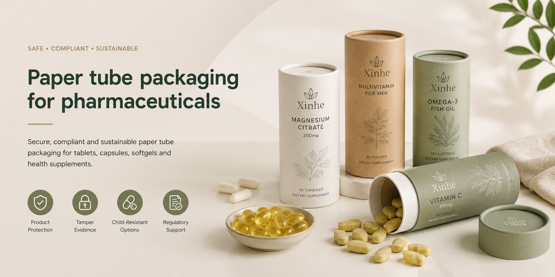 Paper tube packaging for pharmaceuticals tablets capsules softgels and health supplements