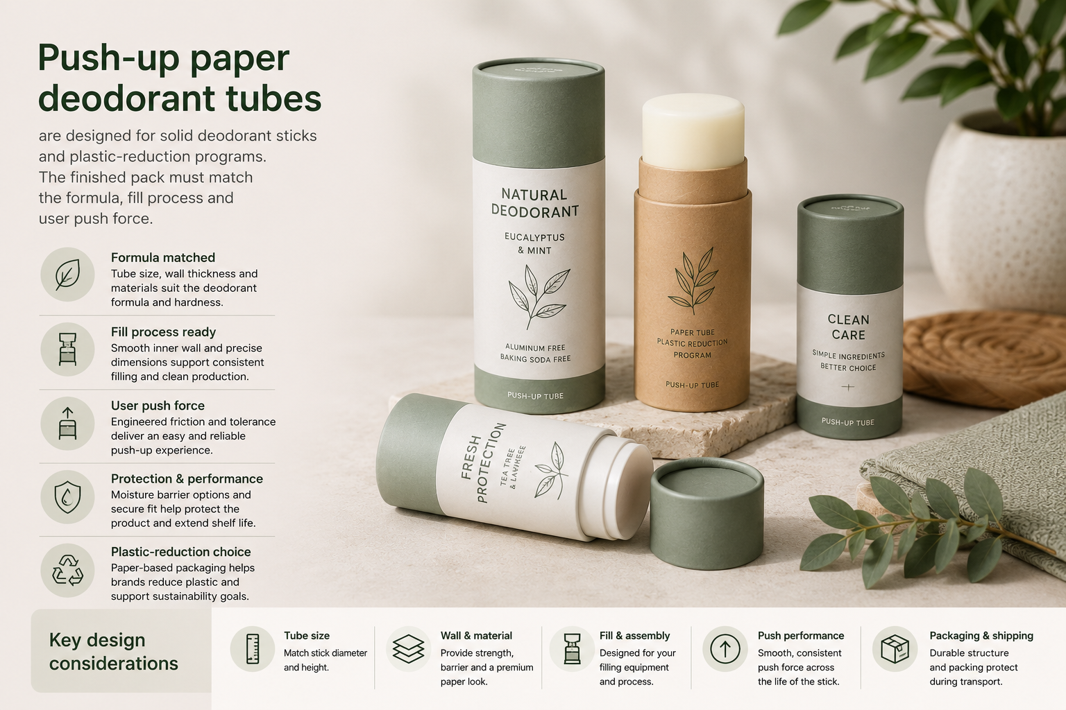 Custom push-up paper deodorant tubes for natural solid deodorant sticks with formula fill and push-performance review