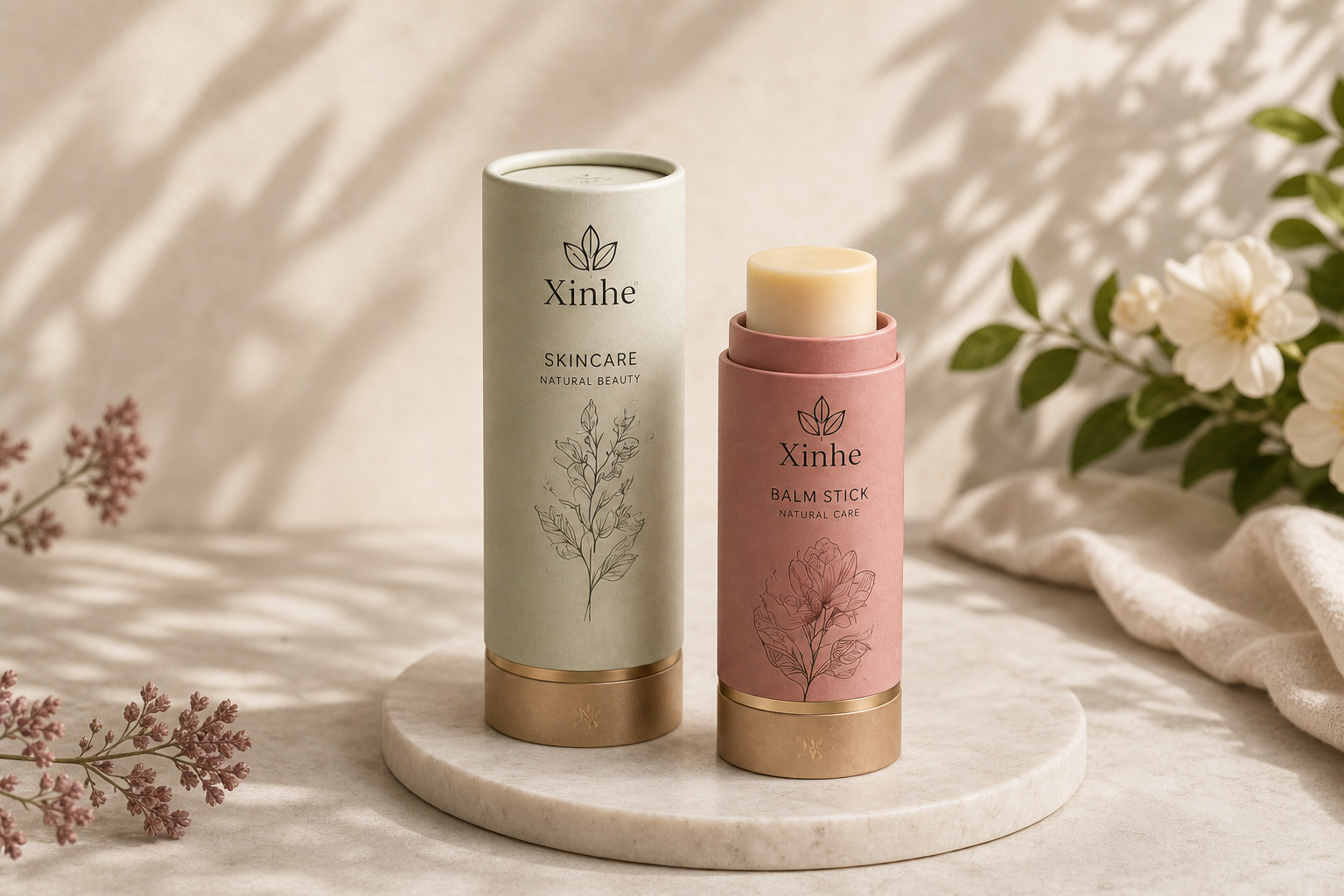 Luxury solid balm stick with custom push-up paper tube packaging