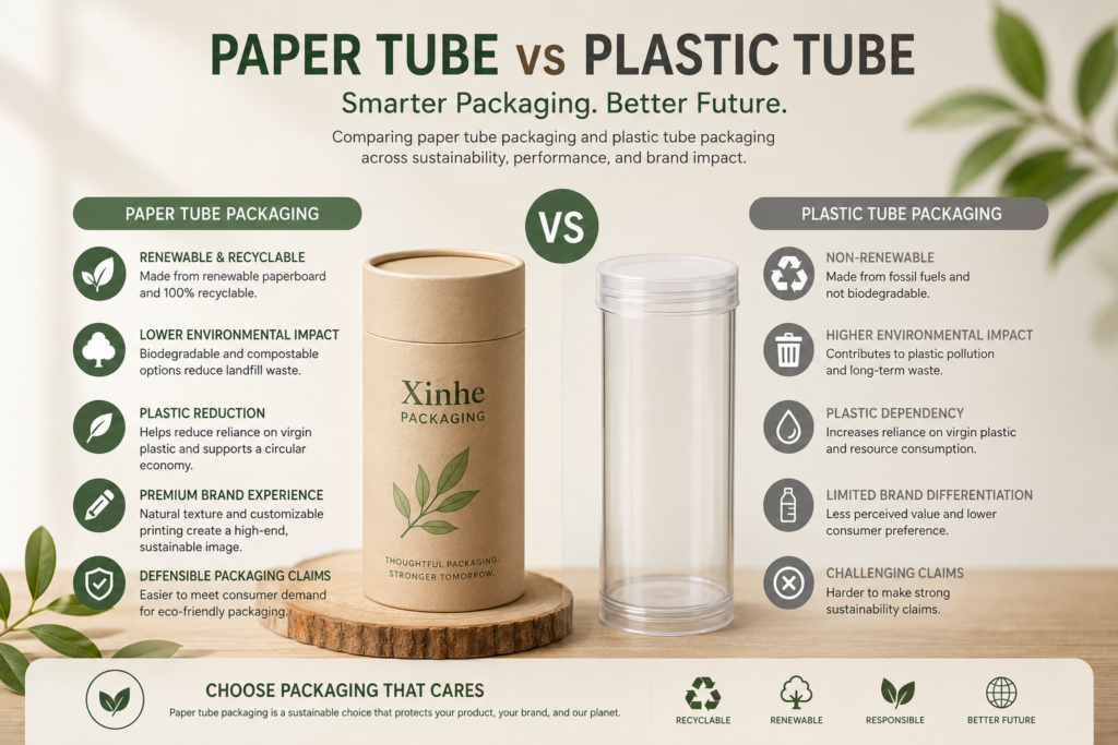 Paper tube versus plastic tube packaging comparison for sustainability performance and brand impact