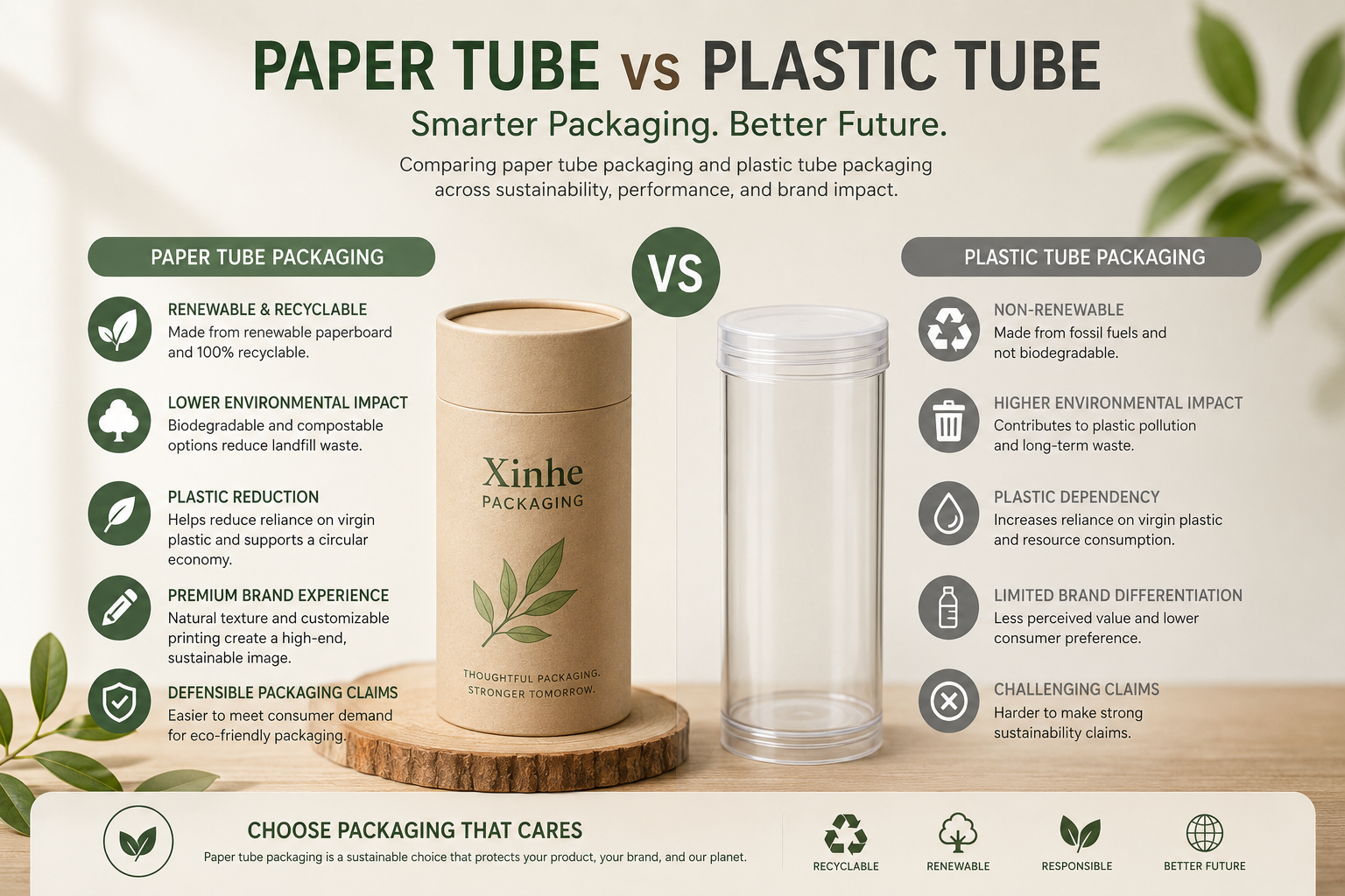 Paper tube versus plastic tube packaging comparison for sustainability performance and brand impact