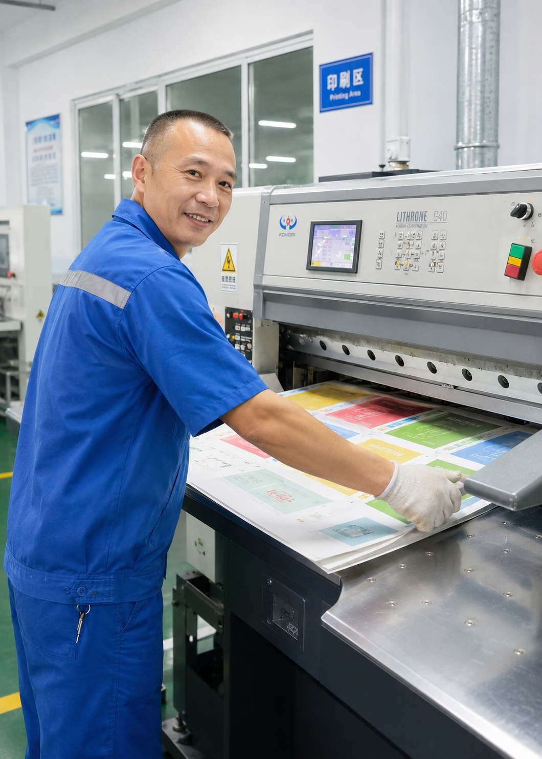 XinHe printing and production specialist operating printing equipment
